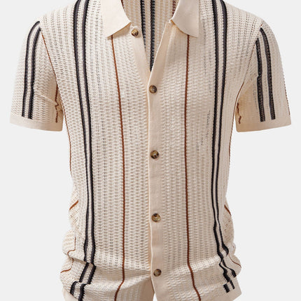 Stripe Crochet Button Up Shirt & Straight Leg Linen Pants