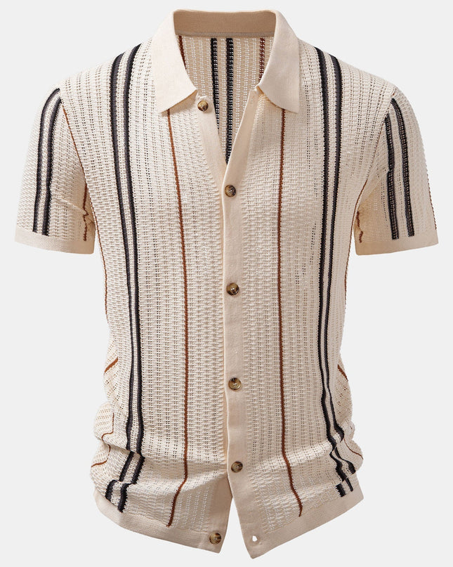 Stripe Crochet Button Up Shirt & Straight Leg Linen Pants