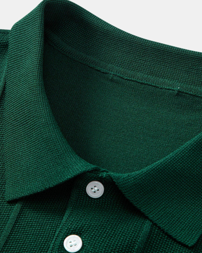 Stripe Jacquard Knit Polo Shirt & Straight Leg Ribbed Pants