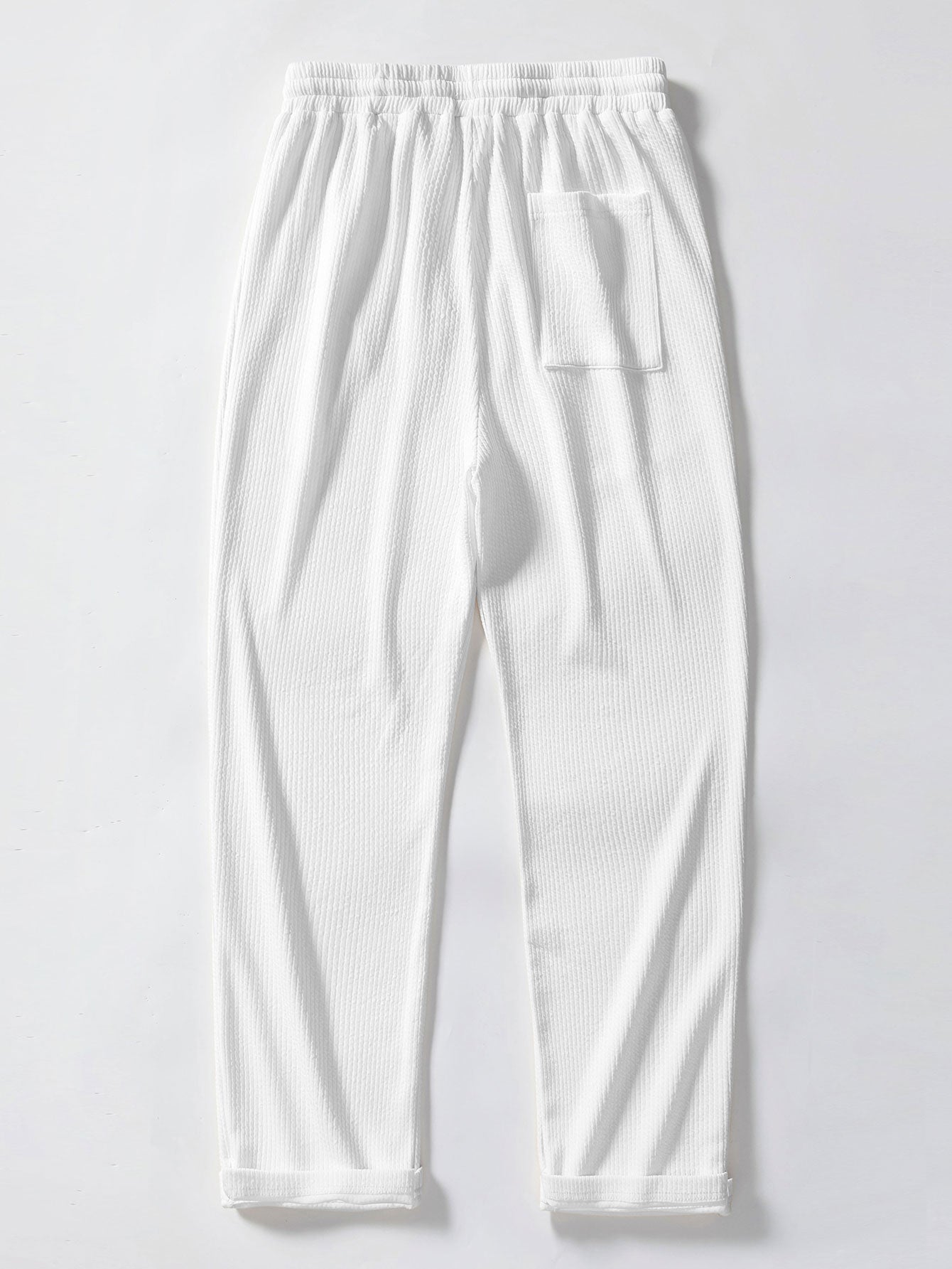 Texture Contrast Knitted V Neck Polo Shirt & Straight Leg Ribbed Pants