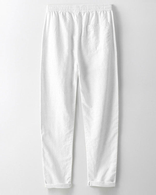 Short Sleeve Stand Collar Shirt & Straight Leg Linen Pants