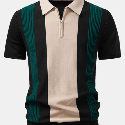 Textured Color Block Knit Polo & Slim Fit Tapered Trousers