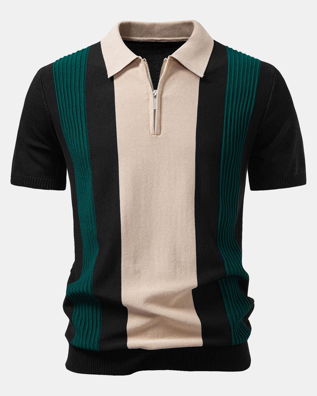 Textured Color Block Knit Polo & Slim Fit Tapered Trousers