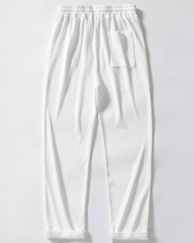 Stripe Jacquard Knit Polo Shirt & Straight Leg Ribbed Pants