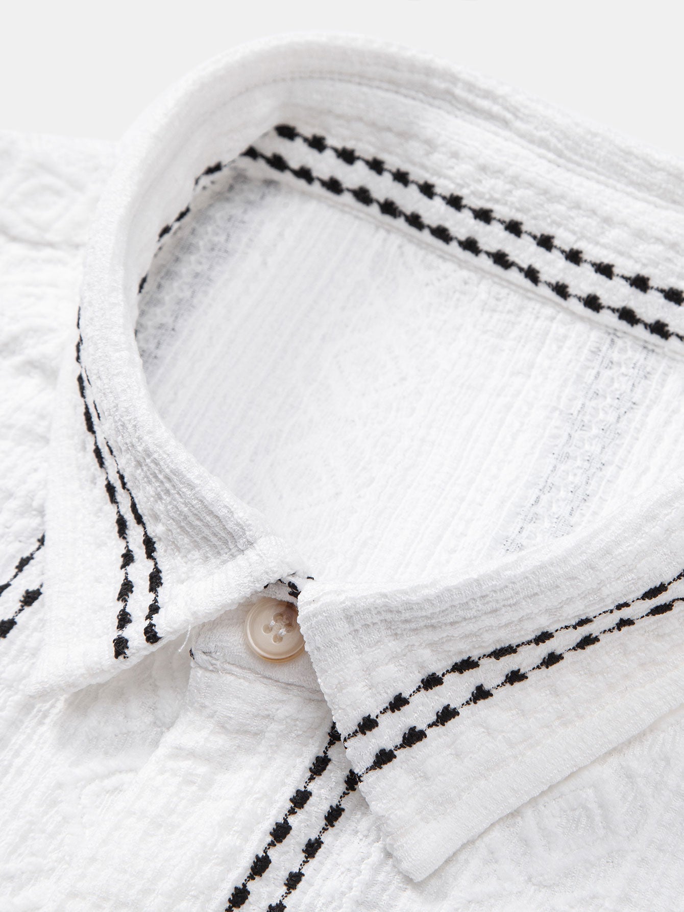 Geometric Striped Jacquard Button Up Shirt & Crinkle Textured Straight Leg Pants