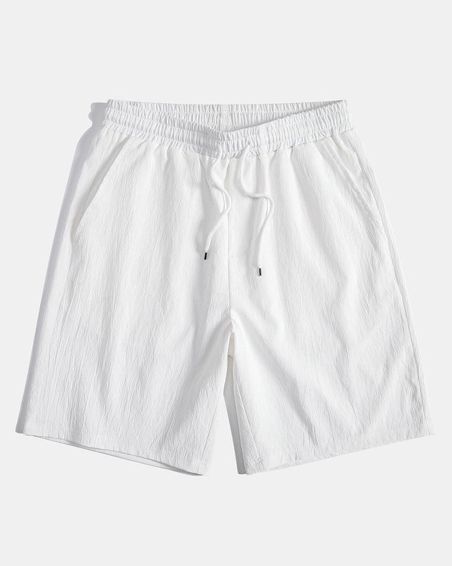 Geometric Striped Jacquard Button Up Shirt & Crinkled Textured Drawstring Shorts