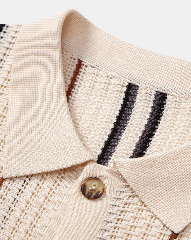 Stripe Crochet Button Up Shirt & Straight Leg Linen Pants