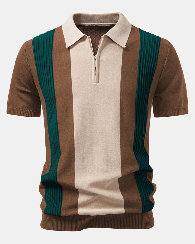 Textured Color Block Knit Polo & Slim Fit Tapered Trousers