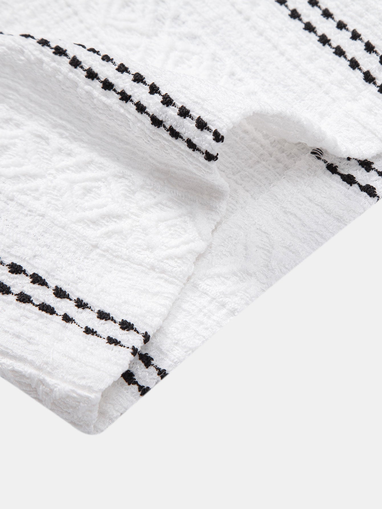 Geometric Striped Jacquard Button Up Shirt & Crinkle Textured Straight Leg Pants