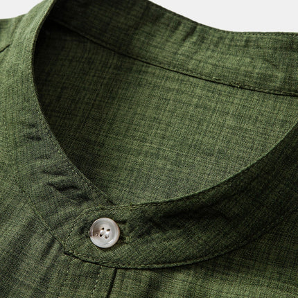 Short Sleeve Stand Collar Shirt & Straight Leg Linen Pants