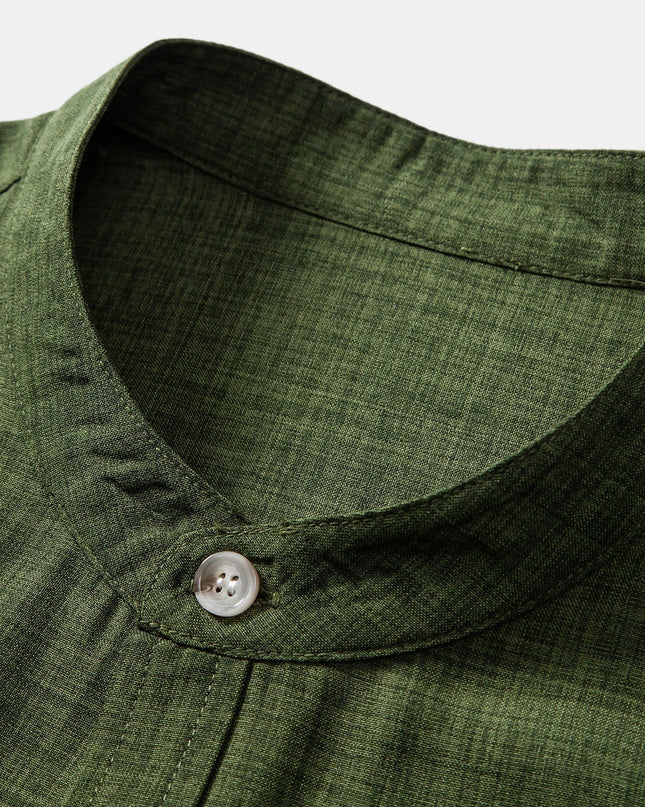 Short Sleeve Stand Collar Shirt & Straight Leg Linen Pants
