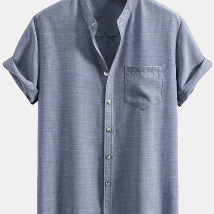 Short Sleeve Stand Collar Shirt & Straight Leg Linen Pants