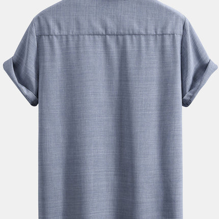 Short Sleeve Stand Collar Shirt & Straight Leg Linen Pants