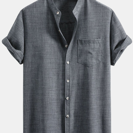 Short Sleeve Stand Collar Shirt & Straight Leg Linen Pants