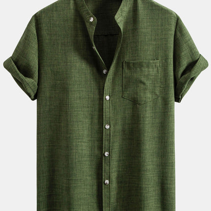 Short Sleeve Stand Collar Shirt & Straight Leg Linen Pants