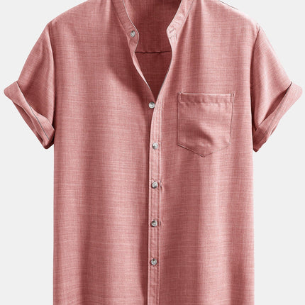 Short Sleeve Stand Collar Shirt & Straight Leg Linen Pants