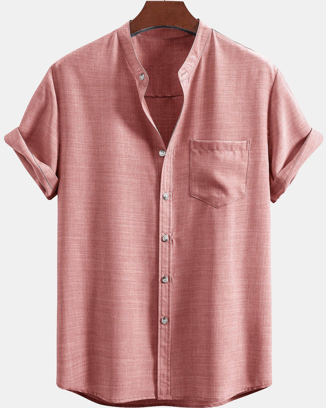 Short Sleeve Stand Collar Shirt & Straight Leg Linen Pants