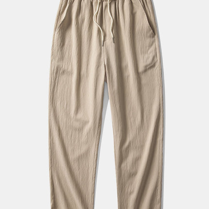 Geometric Jacquard Eyelet Cuban Shirt & Crinkle Textured Straight Leg Pants