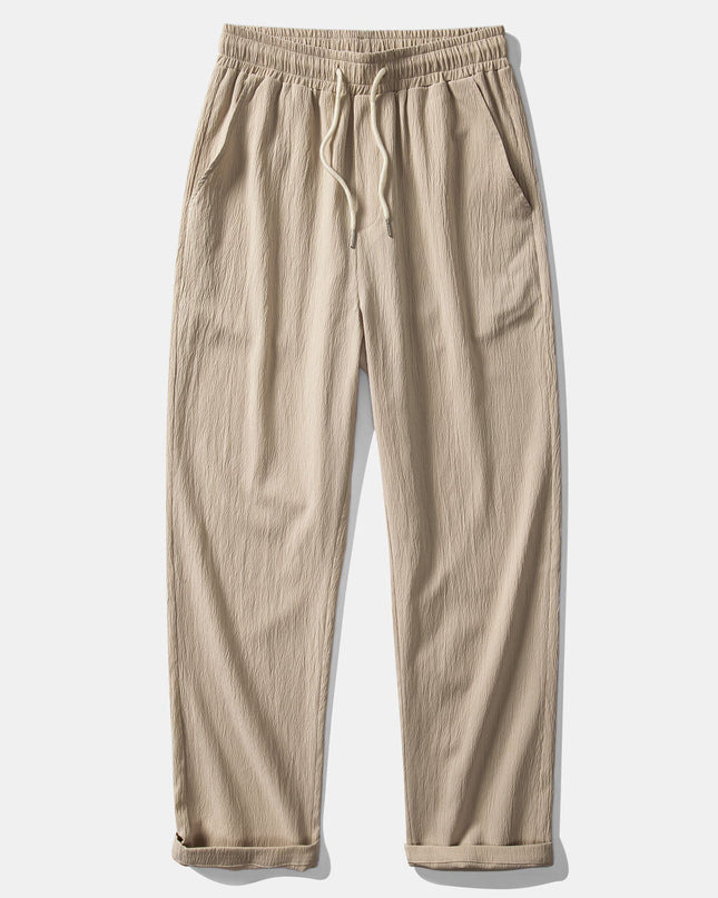 Geometric Jacquard Eyelet Cuban Shirt & Crinkle Textured Straight Leg Pants