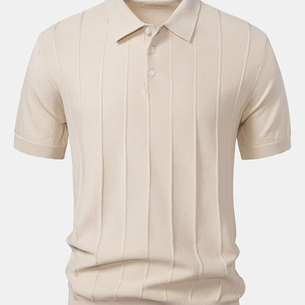 Stripe Jacquard Knit Polo Shirt & Straight Leg Ribbed Pants