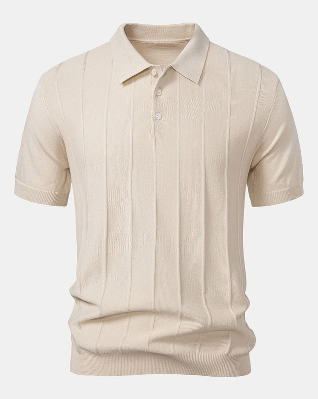 Stripe Jacquard Knit Polo Shirt & Straight Leg Ribbed Pants