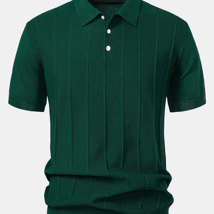 Stripe Jacquard Knit Polo Shirt & Straight Leg Ribbed Pants