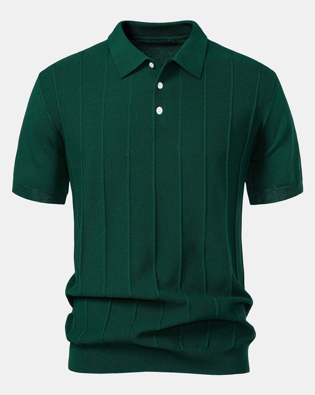 Stripe Jacquard Knit Polo Shirt & Straight Leg Ribbed Pants