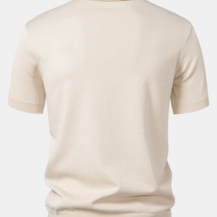 Stripe Jacquard Knit Polo Shirt & Straight Leg Ribbed Pants