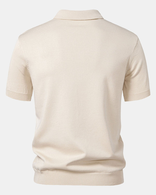 Stripe Jacquard Knit Polo Shirt & Straight Leg Ribbed Pants