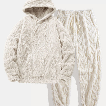 Geometric Jacquard Teddy Hoodie & Jogging Pants