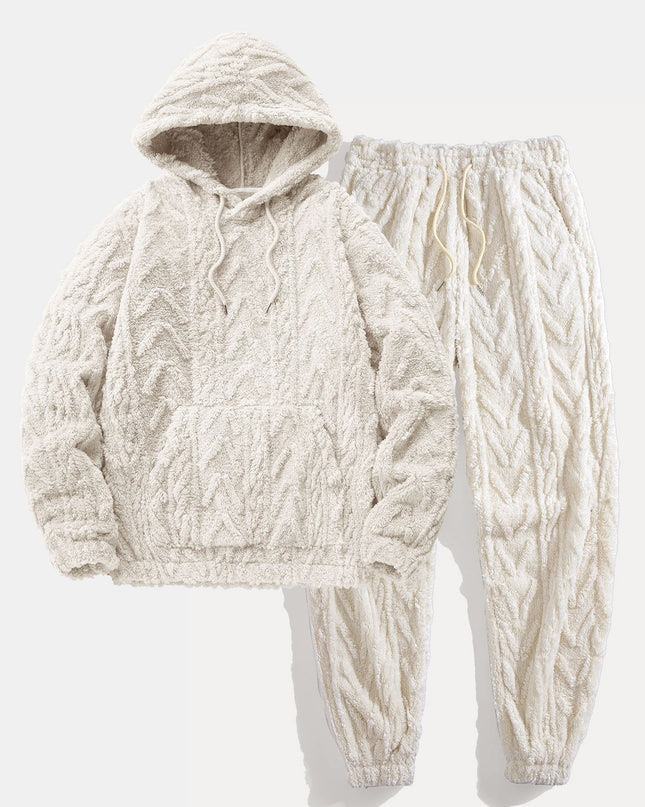 Geometric Jacquard Teddy Hoodie & Jogging Pants