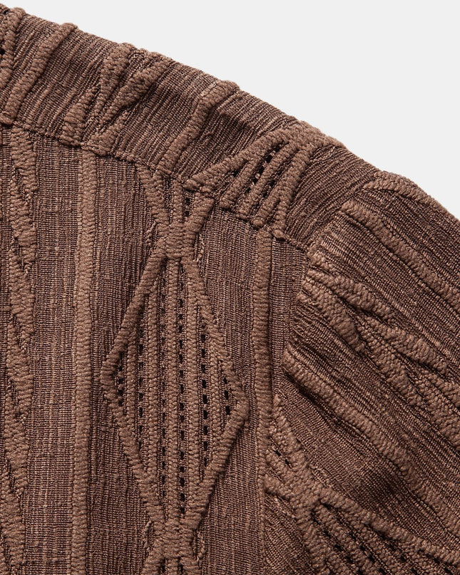 Geometric Jacquard Eyelet Cuban Shirt & Crinkle Textured Straight Leg Pants