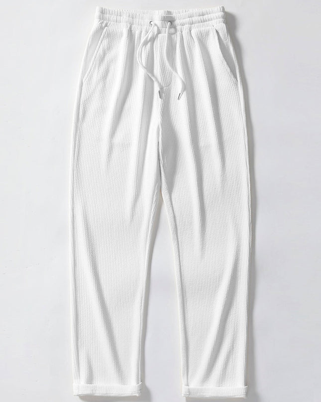 Texture Contrast Knitted V Neck Polo Shirt & Straight Leg Ribbed Pants