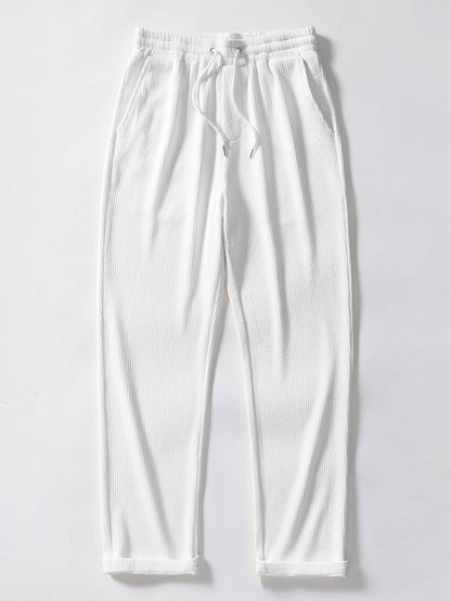 Texture Contrast Knitted V Neck Polo Shirt & Straight Leg Ribbed Pants