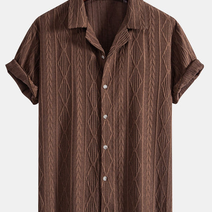 Geometric Jacquard Eyelet Cuban Shirt & Crinkle Textured Straight Leg Pants