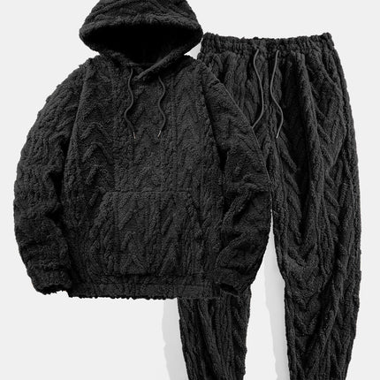 Geometric Jacquard Teddy Hoodie & Jogging Pants