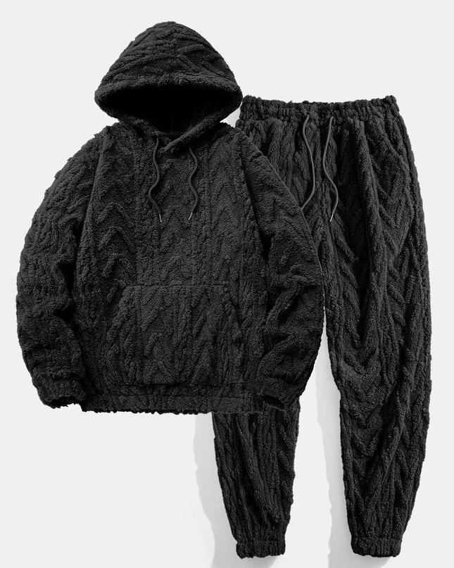 Geometric Jacquard Teddy Hoodie & Jogging Pants