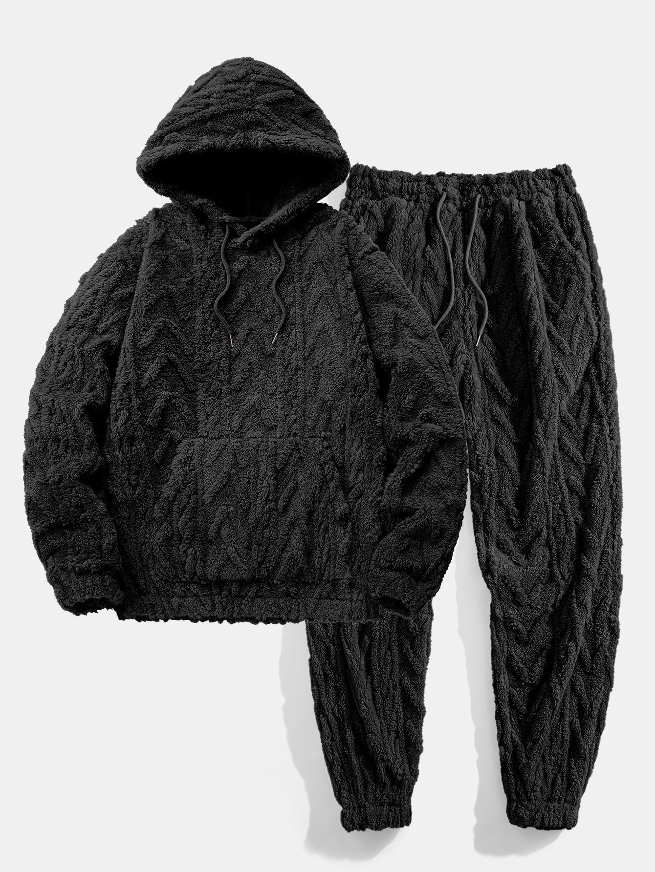 Geometric Jacquard Teddy Hoodie & Jogging Pants