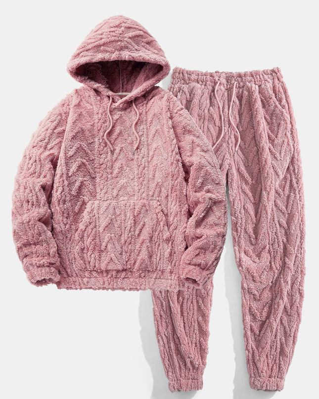 Geometric Jacquard Teddy Hoodie & Jogging Pants
