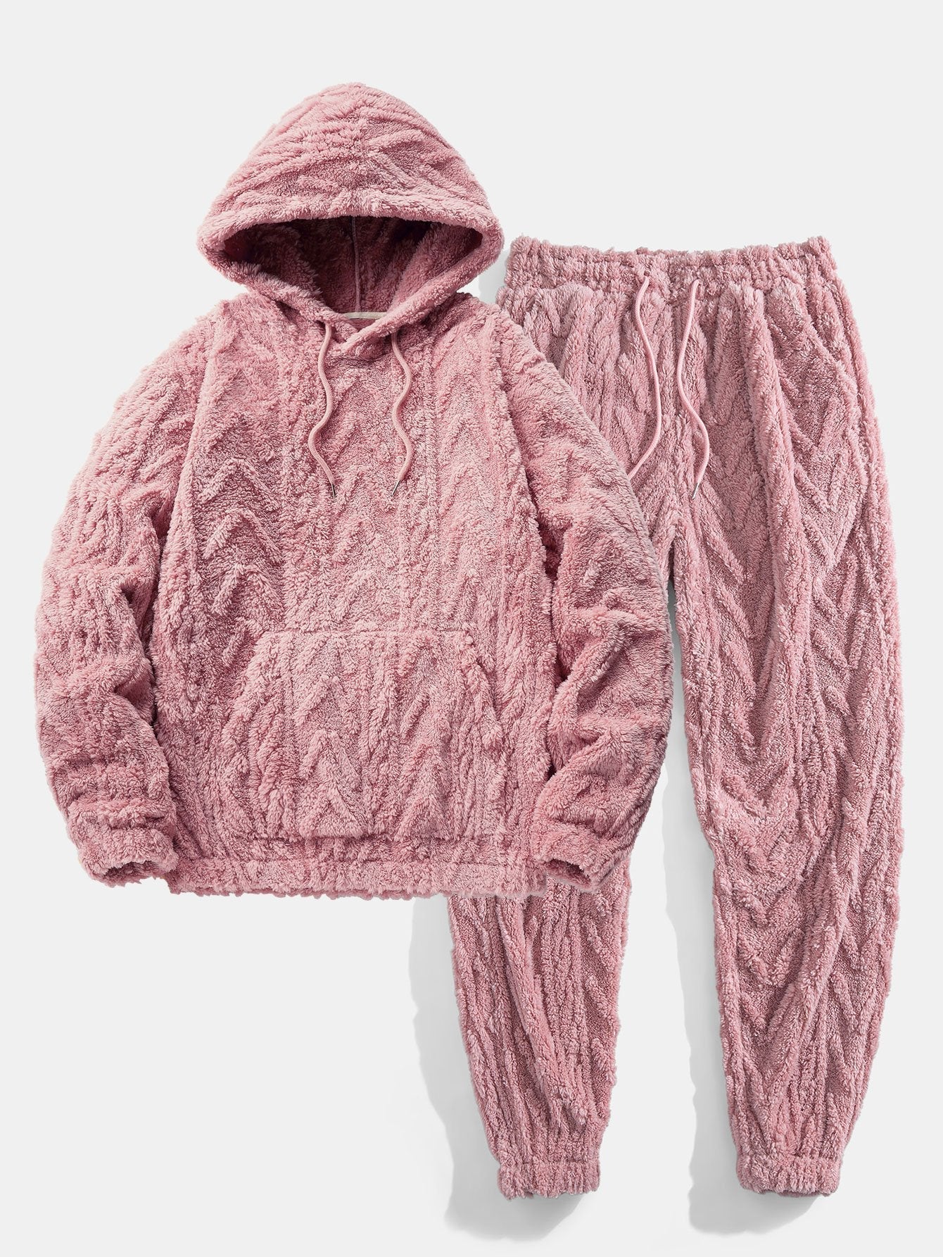 Geometric Jacquard Teddy Hoodie & Jogging Pants