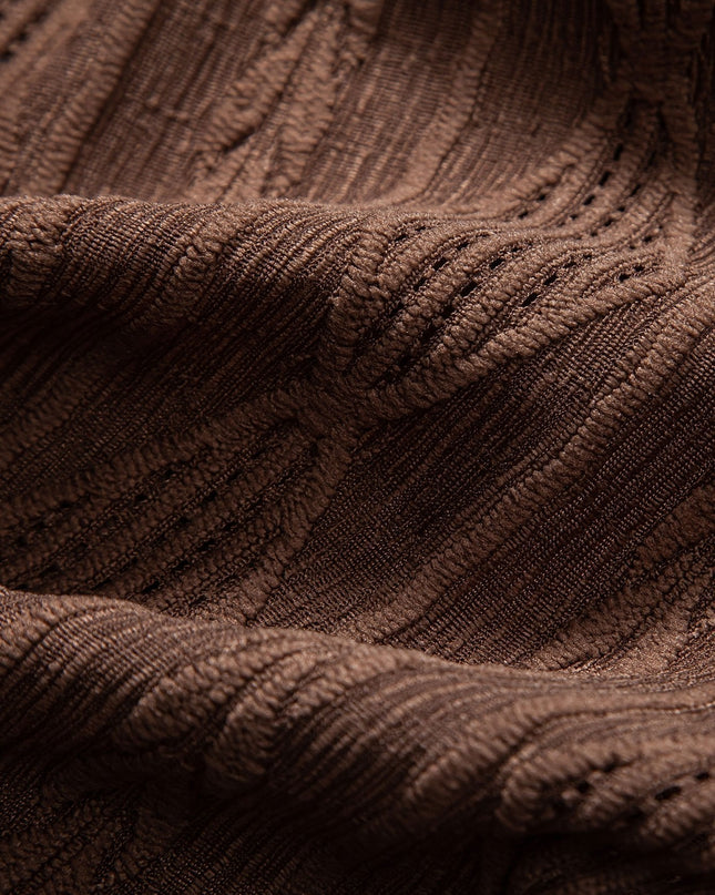 Geometric Jacquard Eyelet Cuban Shirt & Crinkle Textured Straight Leg Pants