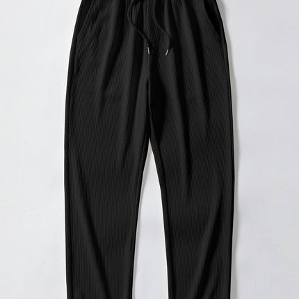 Stripe Jacquard Knit Polo Shirt & Straight Leg Ribbed Pants