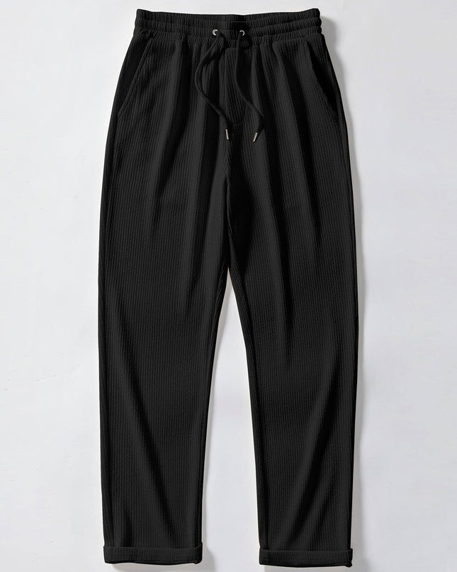 Stripe Jacquard Knit Polo Shirt & Straight Leg Ribbed Pants